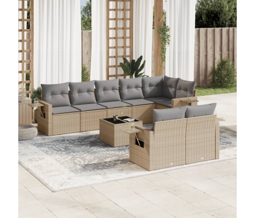 Set de sofás de jardín 9 pzas con cojines ratán sintético beige