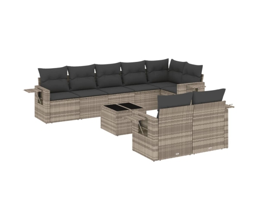 Set muebles jardín 9 pzas y cojines ratán sintético gris claro