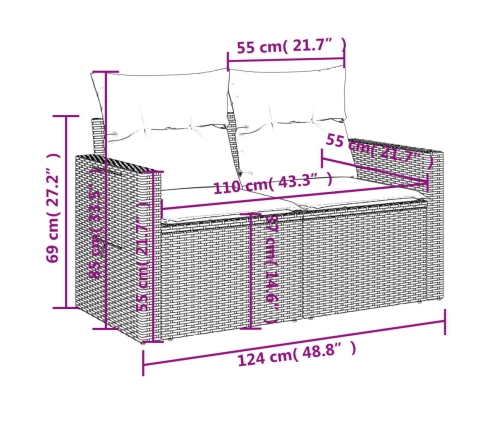 Set muebles jardín 9 pzas y cojines ratán sintético gris claro