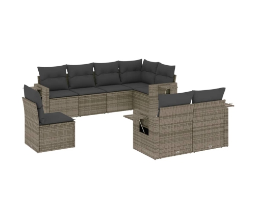 Set de sofás de jardín 8 pzas y cojines ratán sintético gris