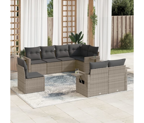 Set de sofás de jardín 8 pzas y cojines ratán sintético gris