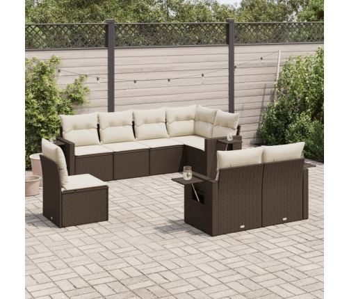 Set sofás de jardín 8 piezas y cojines ratán sintético marrón