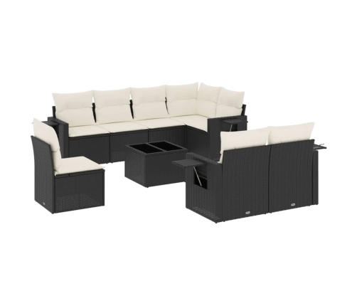 Set de sofás de jardín 8 piezas y cojines ratán sintético negro