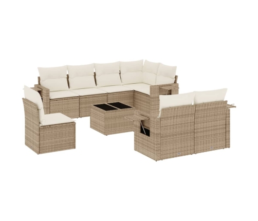 Set de sofás de jardín 9 pzas con cojines ratán sintético beige