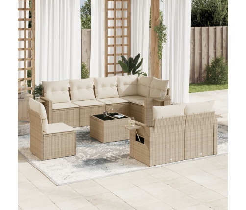 Set de sofás de jardín 9 pzas con cojines ratán sintético beige