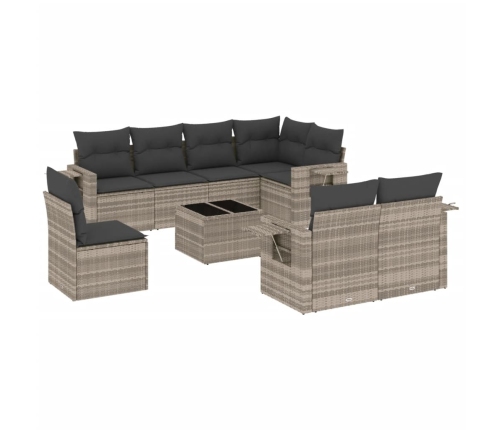 Set muebles jardín 9 pzas y cojines ratán sintético gris claro
