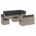 Set muebles jardín 9 pzas y cojines ratán sintético gris claro