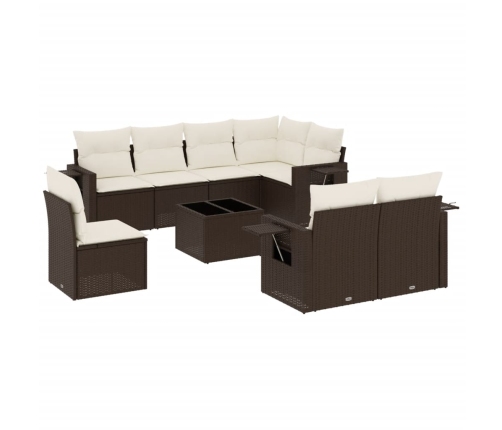 Set de sofás de jardín 9 pzas y cojines ratán sintético marrón