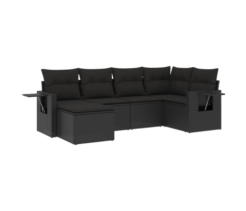 Set de sofás de jardín 6 piezas y cojines ratán sintético negro