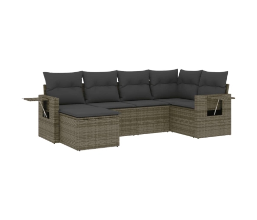 Set de muebles de jardín 6 pzas y cojines ratán sintético gris