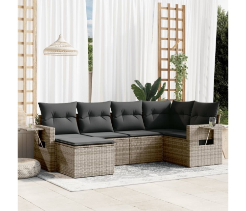 Set de muebles de jardín 6 pzas y cojines ratán sintético gris
