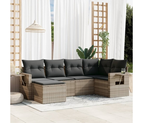 Set de sofás de jardín 6 pzas y cojines ratán sintético gris