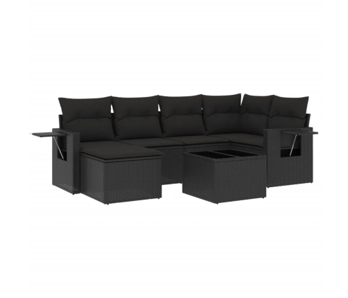 Set de comedor de jardín 7 pzas y cojines ratán sintético negro