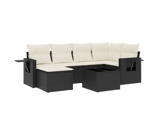 Set de comedor de jardín 7 pzas y cojines ratán sintético negro