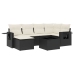 Set de comedor de jardín 7 pzas y cojines ratán sintético negro