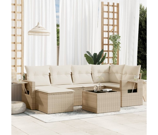 Set sofás de jardín 7 piezas y cojines ratán sintético beige