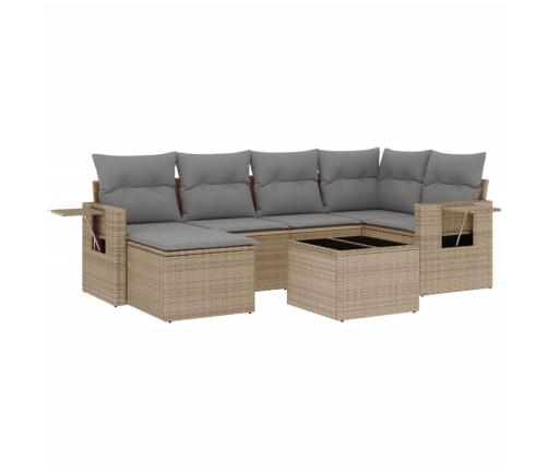 Set sofás de jardín 7 piezas y cojines ratán sintético beige