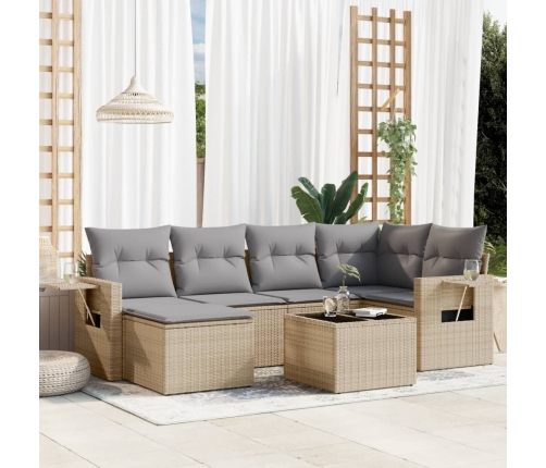 Set sofás de jardín 7 piezas y cojines ratán sintético beige
