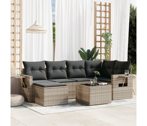 Set de sofás de jardín 7 pzas con cojines ratán PE gris claro