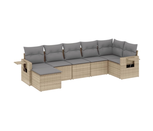 Set sofás de jardín 7 piezas y cojines ratán sintético beige