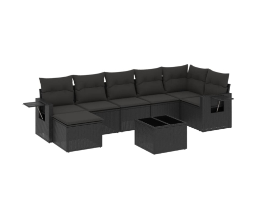 Set de sofás de jardín 8 piezas y cojines ratán sintético negro