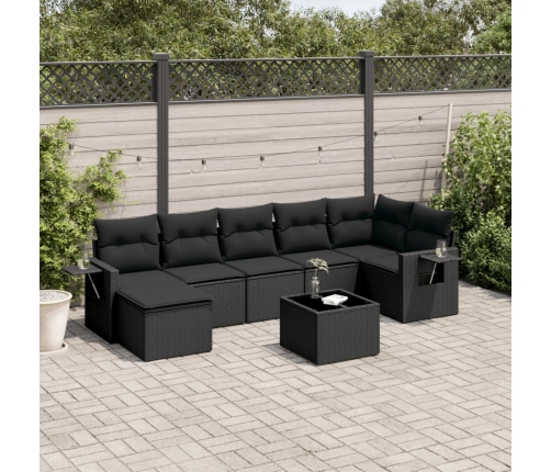 Set de sofás de jardín 8 piezas y cojines ratán sintético negro
