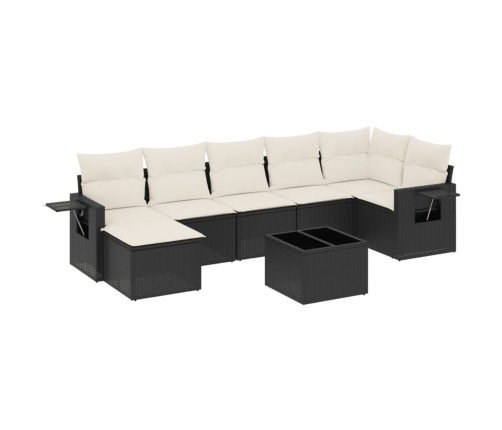 Set de sofás de jardín 8 piezas y cojines ratán sintético negro