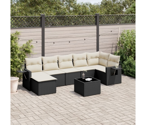 Set de sofás de jardín 8 piezas y cojines ratán sintético negro