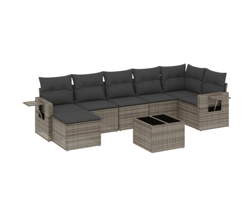 Set de sofás de jardín 8 pzas y cojines ratán sintético gris