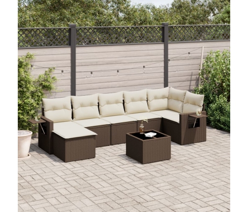 Set sofás de jardín 8 piezas y cojines ratán sintético marrón