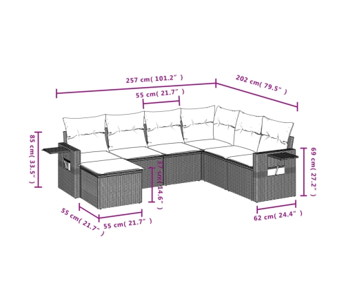 Set sofás de jardín 7 piezas y cojines ratán sintético beige