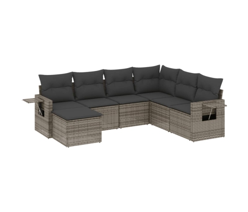 Set de sofás de jardín 7 piezas con cojines ratán PE gris