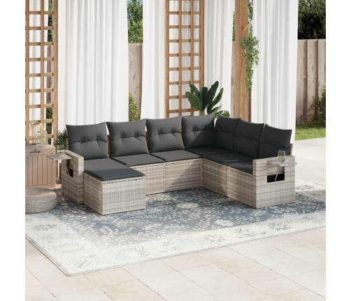 Set de sofás de jardín 7 pzas con cojines ratán PE gris claro