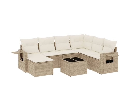 Juego de sofás de jardín con cojines beige 8 pzas ratán PE