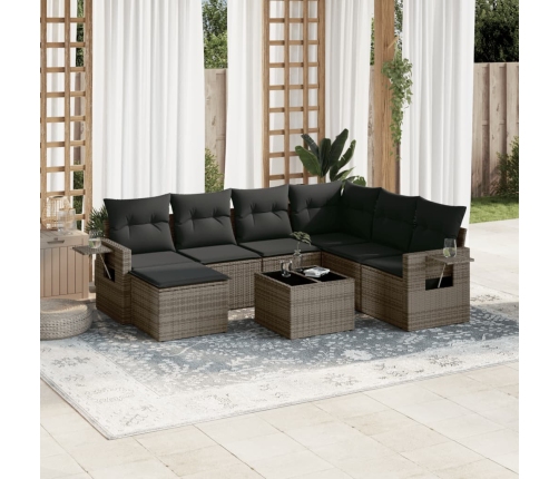 Set de sofás de jardín 8 pzas y cojines ratán sintético gris