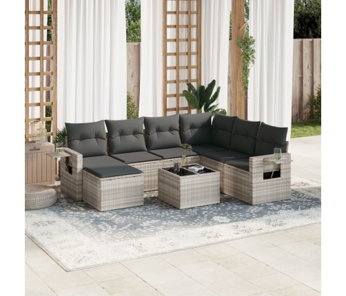 Set de sofás de jardín 8 pzas y cojines ratán sintético gris