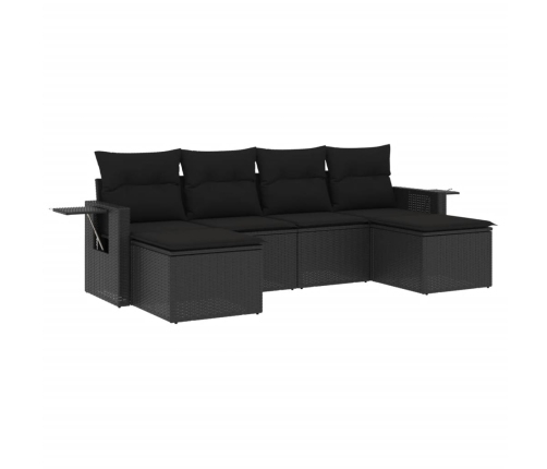Set de sofás de jardín 6 piezas y cojines ratán sintético negro