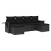 Set de sofás de jardín 6 piezas y cojines ratán sintético negro