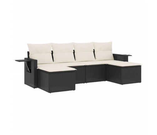 Set de sofás de jardín 6 piezas y cojines ratán sintético negro
