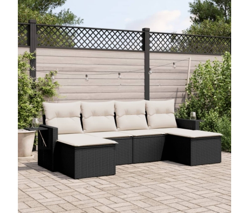 Set de sofás de jardín 6 piezas y cojines ratán sintético negro