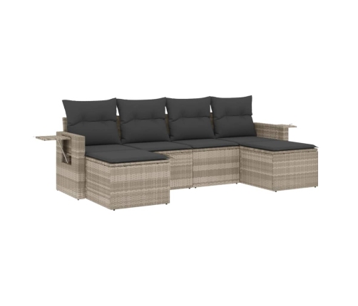 Set de sofás de jardín 6 pzas y cojines ratán sintético gris