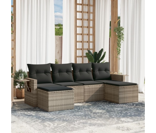 Set de sofás de jardín 6 pzas y cojines ratán sintético gris