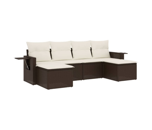 Set sofás de jardín 6 piezas y cojines ratán sintético marrón