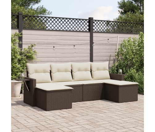 Set sofás de jardín 6 piezas y cojines ratán sintético marrón