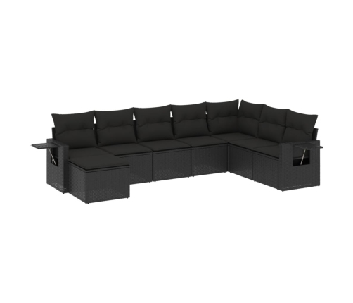 Set de sofás de jardín 8 piezas y cojines ratán sintético negro