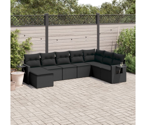 Set de sofás de jardín 8 piezas y cojines ratán sintético negro