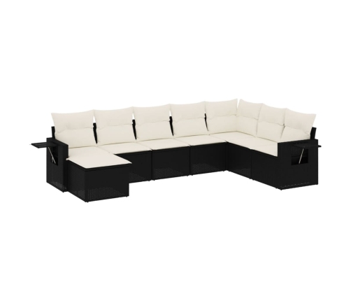 Set de sofás de jardín 8 piezas y cojines ratán sintético negro