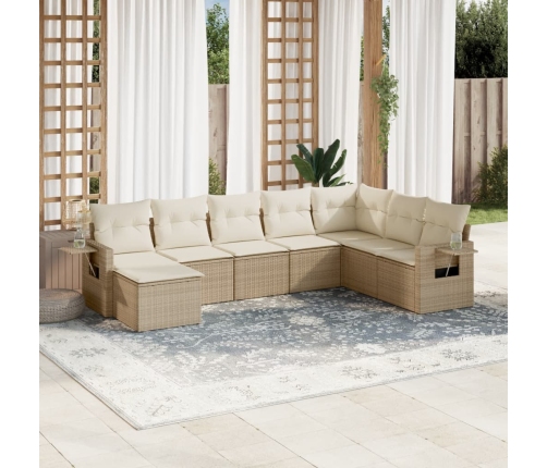 Juego de sofás de jardín con cojines beige 8 pzas ratán PE