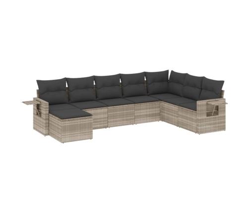 Set de sofás de jardín 8 pzas y cojines ratán sintético gris