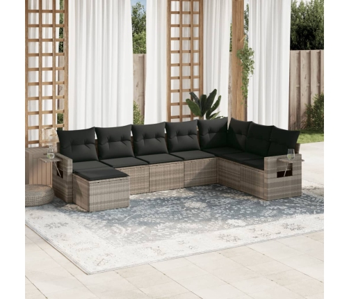 Set de sofás de jardín 8 pzas y cojines ratán sintético gris